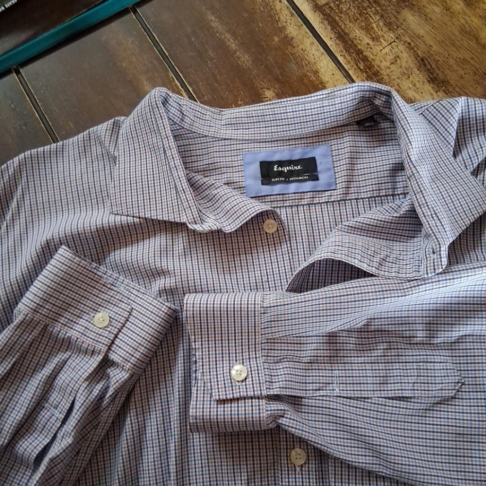 Esquire slim fit checkered print long sleeve button Down men's dress shirt